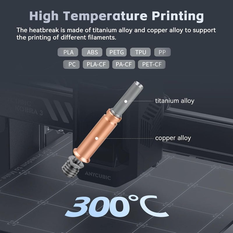 UniTak3D Original Kobra 3/Kobra 3 V2 Combo Hotend with 0.4mm Brass Nozzle,Heater Cartridge Thermistor and Silicone Sock,Support High Temperature Compatible with ANYCUBIC Kobra 3/Kobra 3 V2 Combo 3D Printers - Image 4